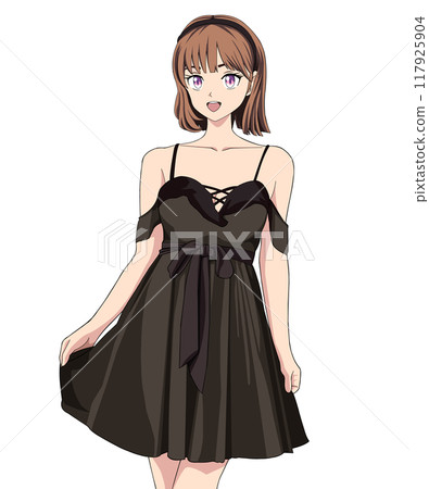 一個穿黑色連衣裙的女人 117925904