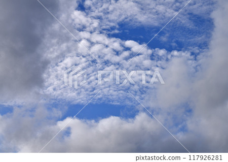 日本橫濱城市景觀夏日的天空。日本列島繼續經歷酷熱...低層雲層上方排列著無數雲彩... = 23日 日本橫濱城市景觀夏日的天空。日本列島繼續經歷酷熱...低層雲層上方排列著無數雲彩... = 23日 117926281