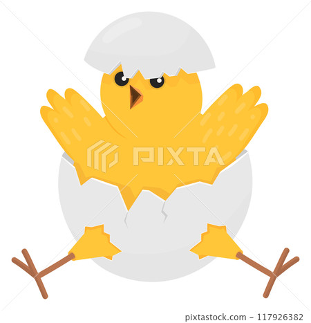 Broken eggshell on baby chick.. Hatched newborn animal Broken eggshell on baby chick.. Hatched newborn animal 117926382