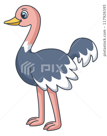 Ostrich baby animal cartoon mascot. Funny bird 117926395