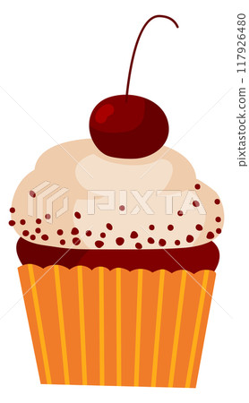 Cupcake color icon. Sweet cherry dessert drawing Cupcake color icon. Sweet cherry dessert drawing 117926480