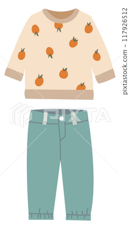 Boy outfit. Kid joggers and sweatshirt color icon Boy outfit. Kid joggers and sweatshirt color icon 117926512