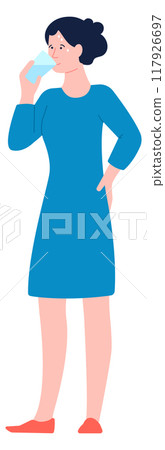 Woman drink water glass. Summer heat hydration Woman drink water glass. Summer heat hydration 117926697