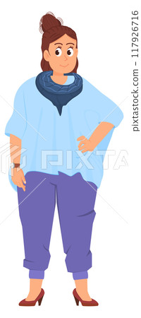 Chubby woman character. Curvy plus size person Chubby woman character. Curvy plus size person 117926716