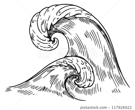Marine storm waves swirl. Water curve drawing 117926822