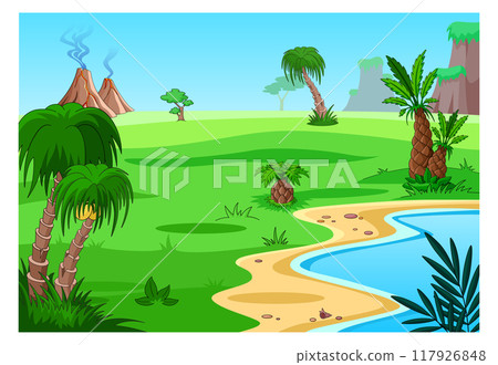 African landscape. Green summer nature scene background African landscape. Green summer nature scene background 117926848