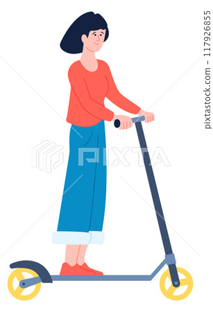 Woman ride scooter. Happy urban outdoor lifestyle 117926855