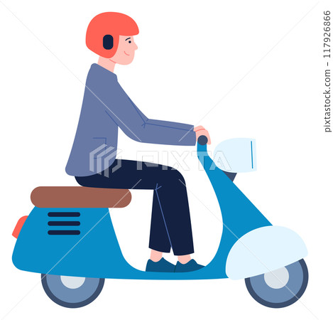 Man driving scooter. Street transport side view Man driving scooter. Street transport side view 117926866