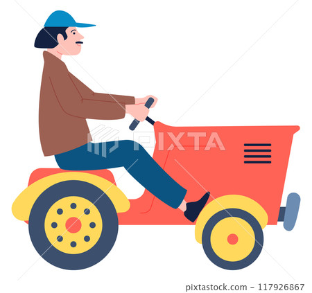 Man riding roofless mini car. Eco transport 117926867