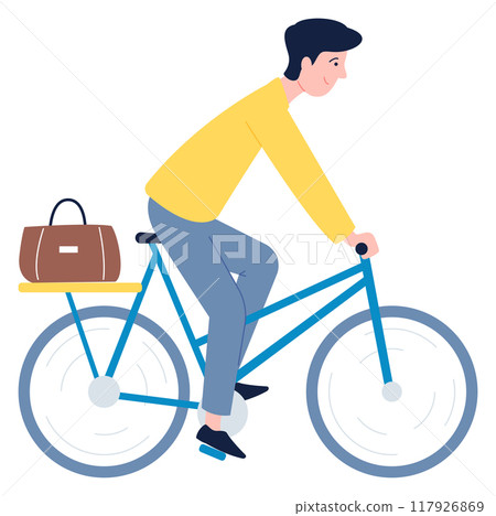 Man riding bicycle. Guy going to work on eco transport 117926869