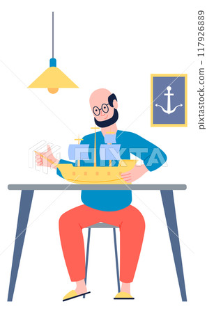 Man making ship model. Hobby handcrafting icon 117926889