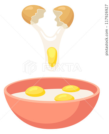 Dough mixing color icon. Breaking eggs in bowl 117926927