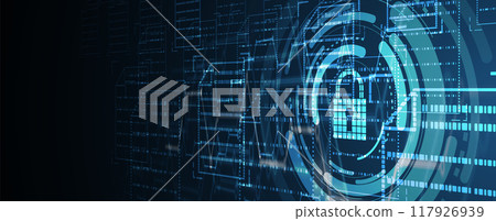 Glowing holographic data streams within a secure technological matrix 117926939