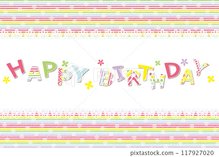 白色蕾絲HAPPY BIRTHDAY三葉草和小花裡面貼片狀的文字素材 117927020