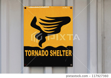 Tornado shelter sign Tornado shelter sign 117927360