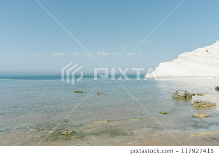 White cliffs and blue sea of Scala dei Turchi White cliffs and blue sea of Scala dei Turchi 117927418
