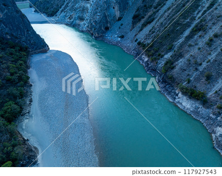 Aerial view of beautiful nujiang river in Tibet,China Aerial view of beautiful nujiang river in Tibet,China 117927543