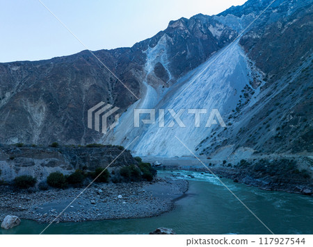 Aerial view of landslide road on the way from Yunnan in Tibet(Bingchacha), China Aerial view of landslide road on the way from Yunnan in Tibet(Bingchacha), China 117927544