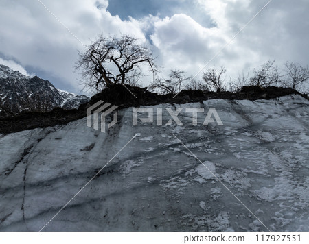 Aerial view of high altitude glacier in tibet, China 117927551