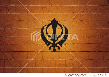 Flag of Khalistan painted on a wall 117927604