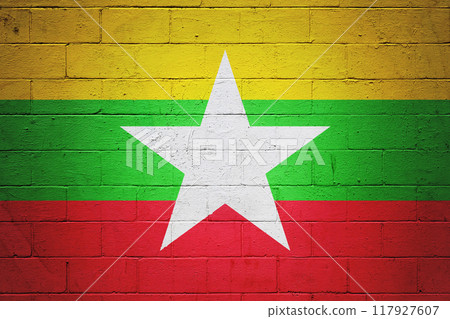 Flag of Myanmar painted on a wall Flag of Myanmar painted on a wall 117927607