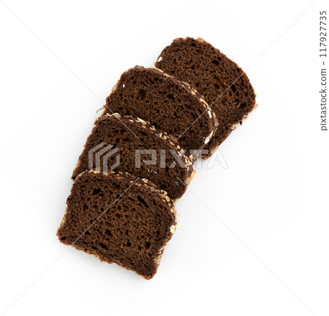 slices of rye bread on white background, top view 117927735