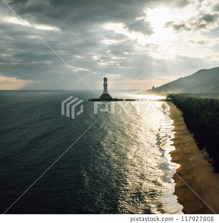 Guanyin statue at seaside in nanshan temple, hainan island , China Guanyin statue at seaside in nanshan temple, hainan island , China 117927808