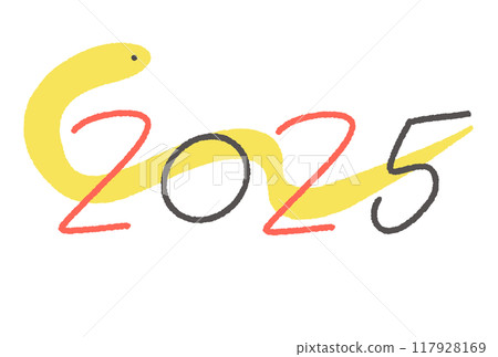 2025 New Year's card with handwritten numbers and snakes, Reiwa 7 2025 New Year's card with handwritten numbers and snakes, Reiwa 7 117928169