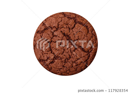 Delicious crispy round oatmeal cookies with chocolate 117928354