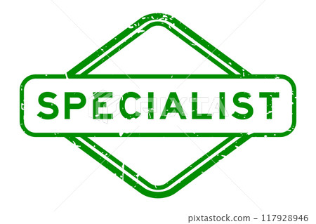 Grunge green specialist word rubber seal stamp on white background 117928946