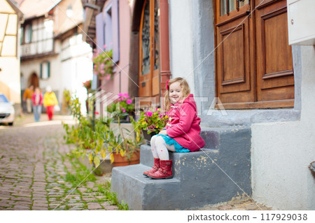 Kids in historical city center in France 117929038
