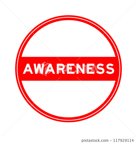 Red color round seal sticker in word awareness on white background 117929114