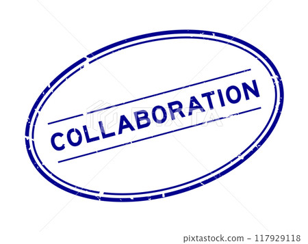 Grunge blue collaboration word oval rubber stamp in white background 117929118
