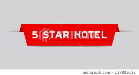 Red color inserted label with word 5 star hotel on gray background 117929152
