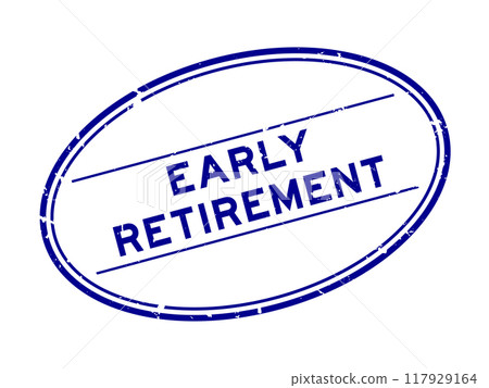 Grunge blue early retirement word oval rubber stamp in white background Grunge blue early retirement word oval rubber stamp in white background 117929164