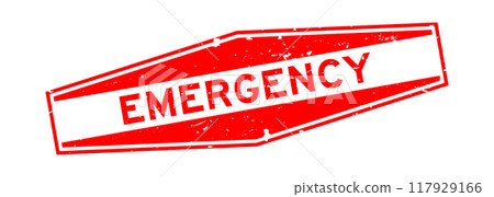 Grunge red emergency word hexagon rubber seal stamp on white background 117929166