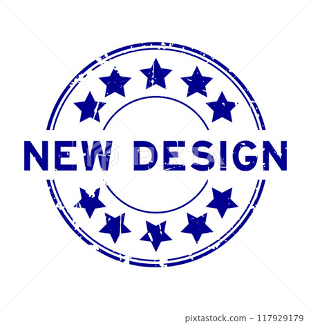 Grunge blue new design word round rubber seal stamp on white background 117929179
