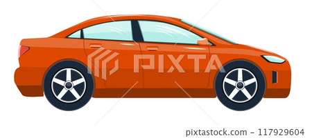 Red coupe car side view 117929604