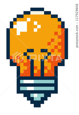 Retro light bulb pixel art icon Retro light bulb pixel art icon 117929608