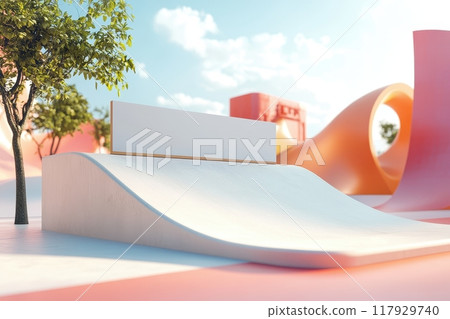 A skate park with a wall in the background with Generative AI A skate park with a wall in the background with Generative AI 117929740