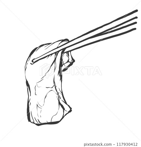 用筷子夾肉的手寫畫筆畫風格插圖 用筷子夾肉的手寫畫筆畫風格插圖 117930412