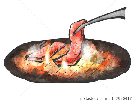 用鉗子烤肉的手寫畫筆繪畫風格插圖 用鉗子烤肉的手寫畫筆繪畫風格插圖 117930417