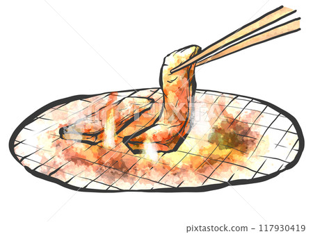 用筷子手寫畫筆畫風格的烤肉插圖 用筷子手寫畫筆畫風格的烤肉插圖 117930419