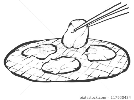 用筷子手寫畫筆畫風格的烤肉插圖 用筷子手寫畫筆畫風格的烤肉插圖 117930424
