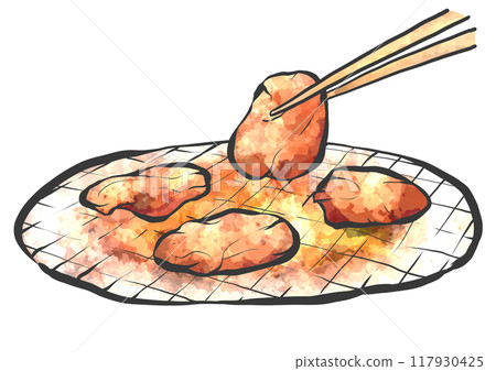 用筷子手寫畫筆畫風格的烤肉插圖 117930425