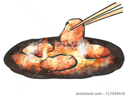 用筷子手寫畫筆畫風格的烤肉插圖 117930426