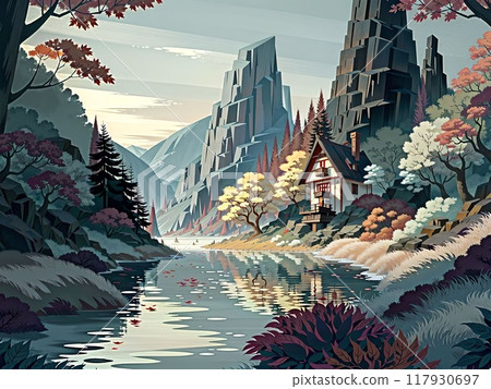 風景如畫的山間小屋 風景如畫的山間小屋 117930697