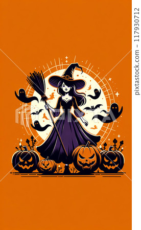 萬聖節/女巫/南瓜燈籠/骷髏/蝙蝠/幽靈 117930712