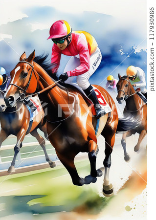 以水彩畫風格生動地表現賽道氛圍[AI生成影像] 117930986