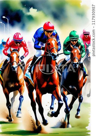 以水彩畫風格生動地表現賽道氛圍[AI生成影像] 117930987